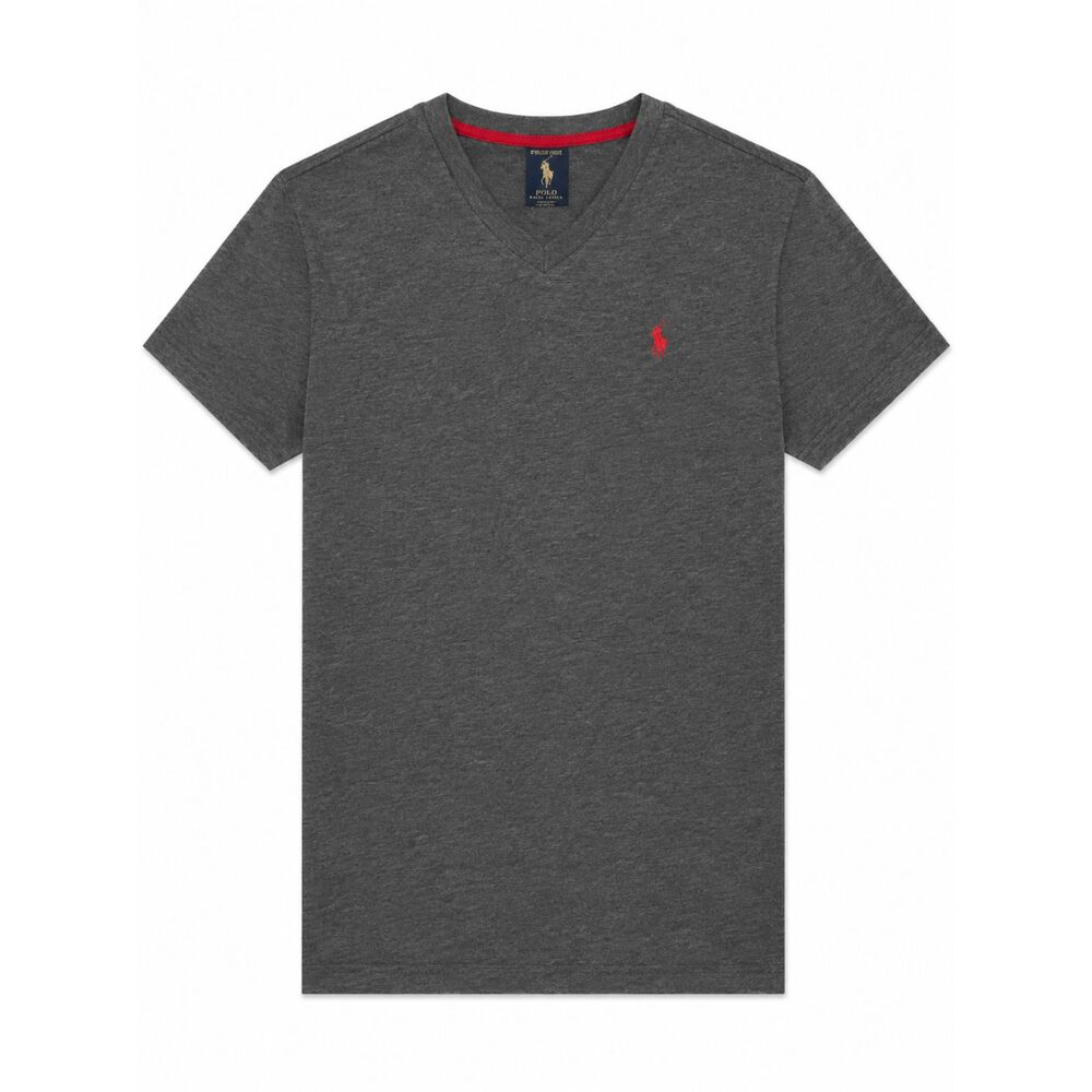 Polo Ralph Lauren Men's Heather Charcoal Pocket V Neck T Shirt Embroidered Pony